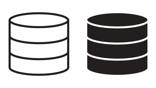 Database server storage icon set in outline and solid vector styles for data management and information technology web design UI elements