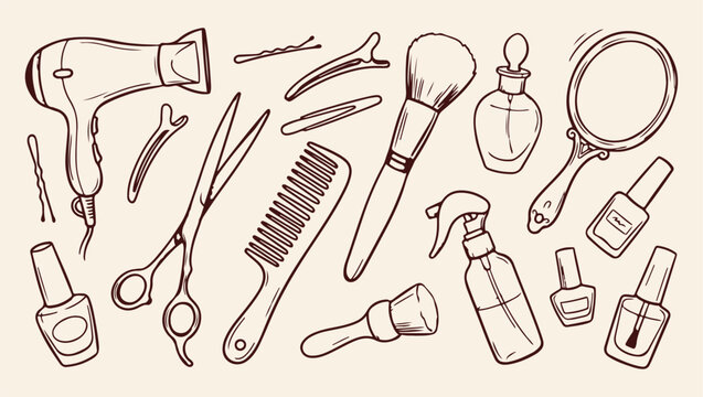beauty salon cosmetic tool pattern, professional makeup beauty background, cosmetic tool accessory illustration, beauty salon accessory design, makeup tool set icons, salon beauty tool pattern, profes