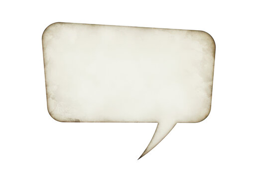 Rectangular speech bubble with a distressed vintage paper texture and rounded corners for comic book dialogue isolated on a transparent background