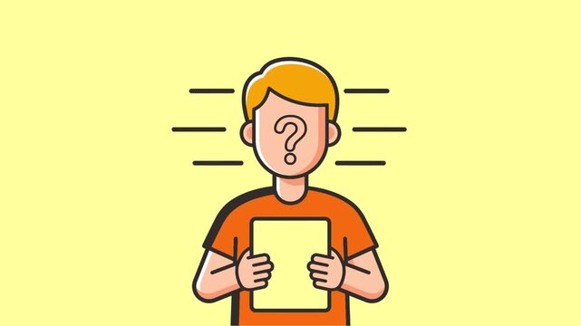Person holding a puzzled expression with question mark on a yellow background