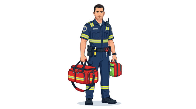 Paramedic Holding Emergency Medical Kit Ready for Rescue and Healthcare Support Illustration
