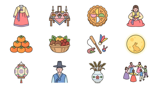 Traditional Korean Festival Celebrations with Food and Attire