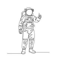 Naklejka premium Astronaut in Spacesuit Giving Thumbs Up, Line Art Illustration