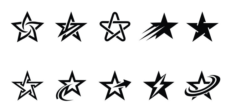 Modern star logo icon set with dynamic arrow, lightning, and swoosh vector symbols
