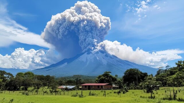 Volcano erupts in Guatemala with large ash cloud and clear blue sky