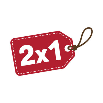 Red tag with a 2x1 offer promotion discount and special price