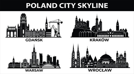 Poland city skyline vector illustrations of Gdansk, Krakow, Warsaw, Wroclaw © VectEdge