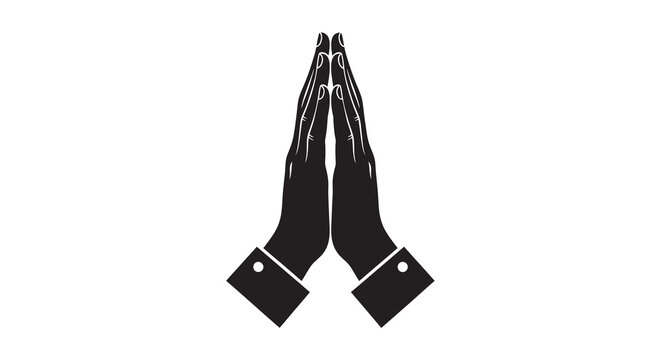 Praying hands silhouette on a white background simple graphic design