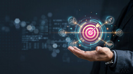 Obraz premium Business Goal Achievement and Strategic Target Success with Digital Growth Dashboard 