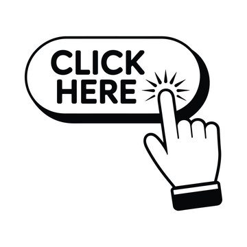 Hand pressing click here button digital interface user interaction concept