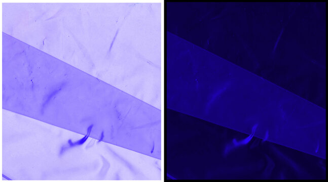 Ultraviolet light forensic examination of fabric, fluorescent fibers under UV lamp, forensic science investigation of textile evidence