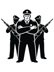 Fototapeta premium Three police officers standing together with guns