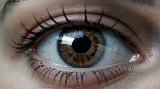 Detailed Macro View of Hazel Eye with Pupil Reflection for Vision and Healthcare Concept