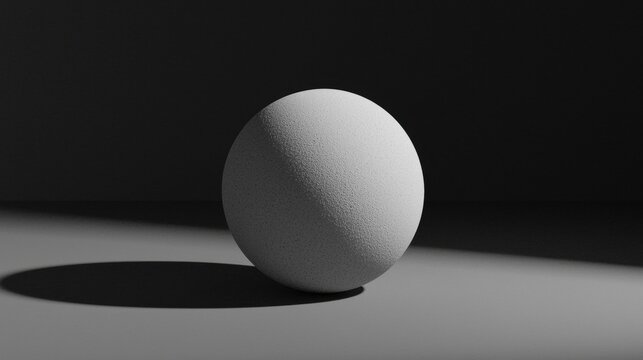 A single white egg rests on a gray surface, casting a shadow on the surface.