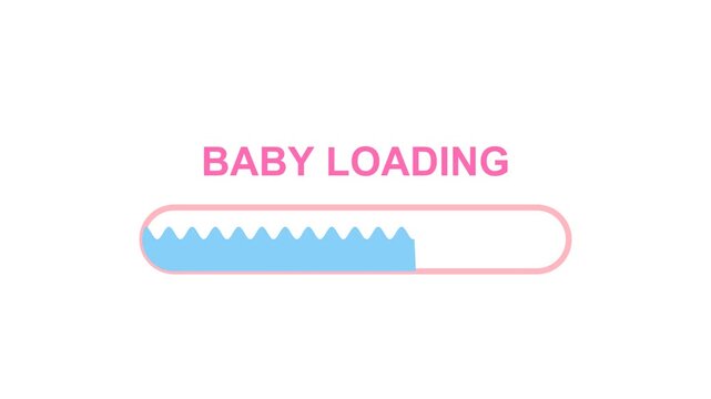 Pink baby loading progress bar animation with wavy blue filler