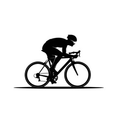 Fototapeta premium Cyclist silhouette riding bicycle, black and white vector illustration