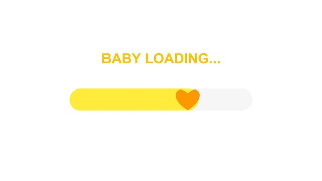 Animated baby loading progress bar with a heart icon on white