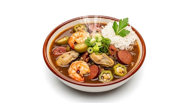 Delicious bowl of seafood gumbo with rice