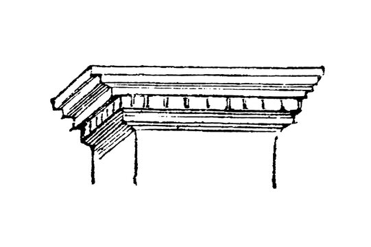 Classical architectural cornice with dentils (denticules) and linear decorative moldings, old vintage illustration, 1897.