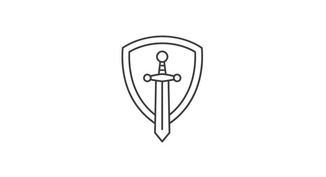 Sword through shield logo icon symbol.
