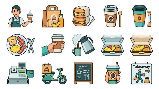 Food Preparation and Meal Delivery Icons.