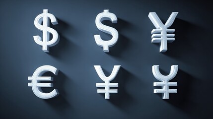 Set of the most popular currency symbol. Dollar, euro, yen, yuan, pound, rupee, ruble signs - stock vector.