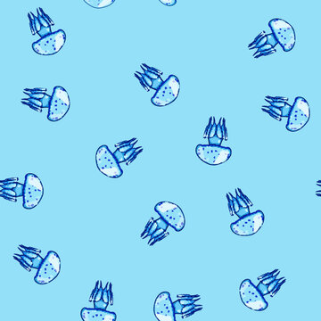 seamless pattern venom jellyfish cartoon. ocean marine, plankton transparent, tentacles hydrozoa venom jellyfish sign vector