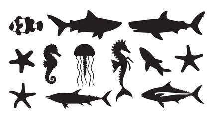 set of silhouettes of sea animals © sudipto