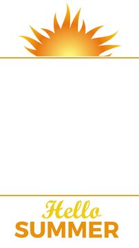 Orange sun rising with hello summer text banner
