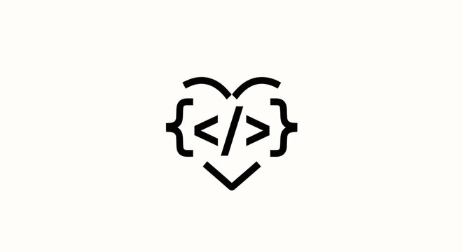 Heart shaped coding symbol logo.