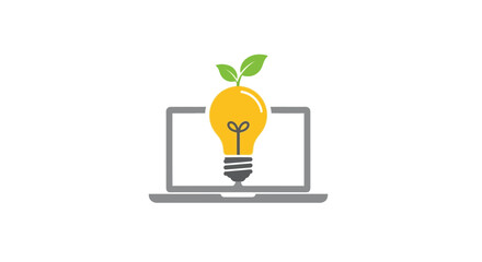 Laptop with light bulb and plant. © alok