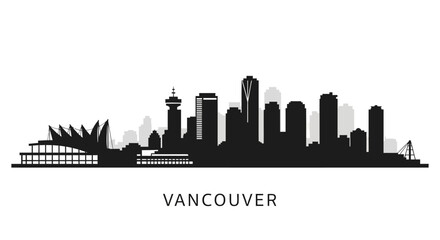 Obraz premium Vancouver skyline silhouette - vector illustration, black and white