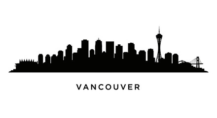 Obraz premium Vancouver Cityscape Silhouette, Black and White Vector Illustration