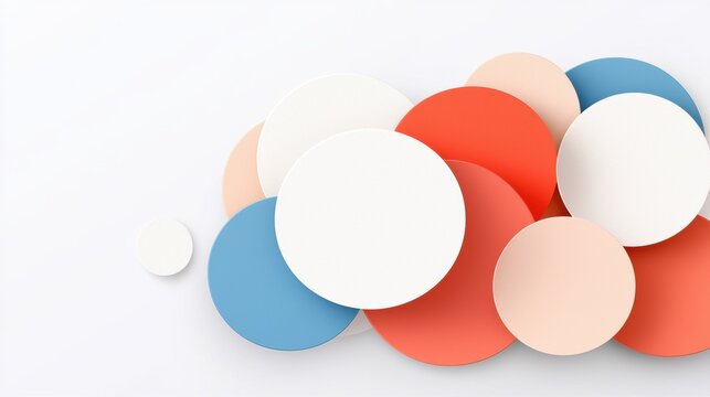 A collection of colorful circles in various shades of red, blue, and white, arranged in a loose cluster.