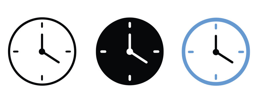 Minimal Wall Clock Icon Vector &ndash; Outline, Silhouette and Flat Time Symbol SVG Isolated on White Background