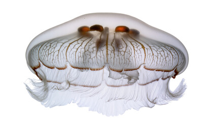Translucent jellyfish with intricate patterns and brown accents © Peregrine