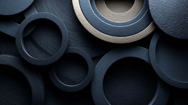 Overlapping, dark, textured circles with a single golden circle in the middle