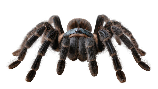 Hairy tarantula spider with eight legs and dark body