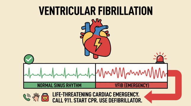 Ventricular Fibrillation Life Threatening Cardiac Emergency Diagram