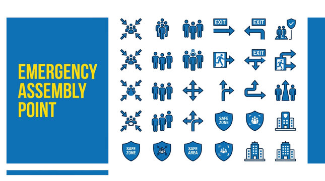 Emergency Assembly Point Signs and Safety Symbols Collection