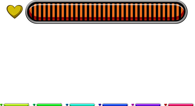 pixel health bar cartoon. energy level, ui interface, loading hemeter pixel health bar sign colorful illustration