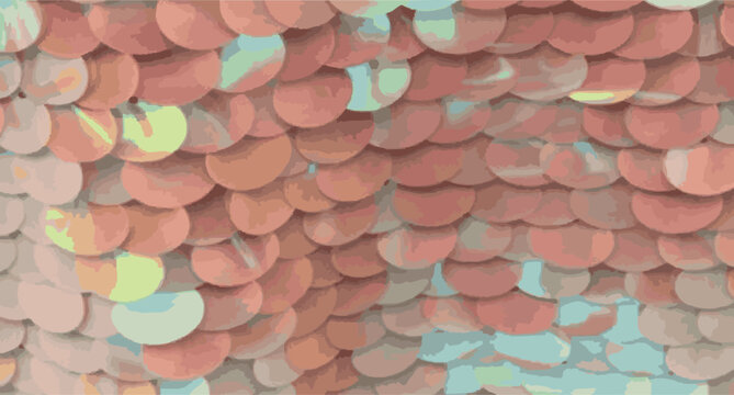 Shiny sequins seamless pattern background. Elegant mermaid scales vector illustration with iridescent pearl texture in pastel pink, peach and mint green tones