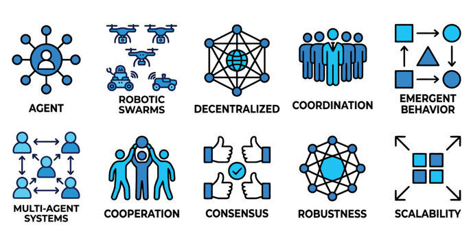 Solid icon set collection for agent robotic swarms decentralized and more editable vector illustration mega pack