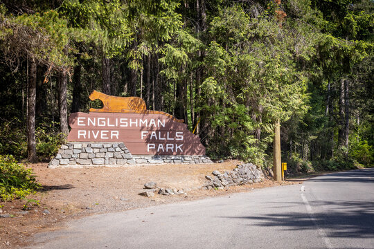 Englishman River Falls Park Entrance Sign With Cougar Silhouette