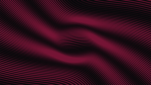 Abstract Burgundy Wave Background With Geometric Parallel Distorted Lines