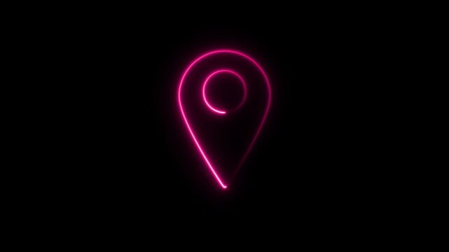 Glowing Pink Neon Location Pin Icon Animation on Black Background for Map Pointer and GPS Navigation