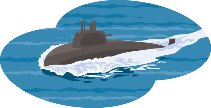 海上を走る潜水艦のイメージイラスト