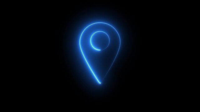 Glowing Blue Neon Location Pin Icon Animation on Black Background for Navigation and GPS Tracking