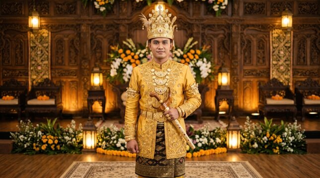 Bugis Traditional Wedding Groom Holding Ceremonial Kris Portrait