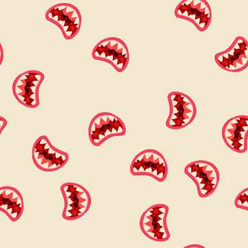 pattern growl monster mouth cartoon. bite jaws, snarl beast, creature devour growl monster mouth sign. seamless vector illustration